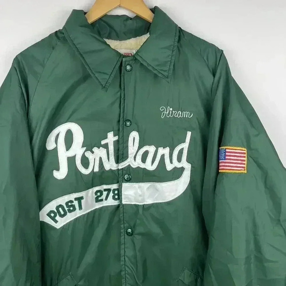 Vintage Portland Varsity Jacket - POST 278 - Retro Green Windbreaker 80s - Picture 2 of 6